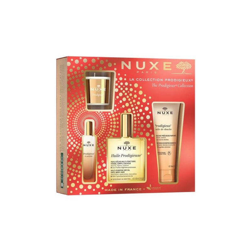 Nuxe huile prodigieuse 100ml+ latte doccia 100ml + parfum 15ml + tessuto 70gr