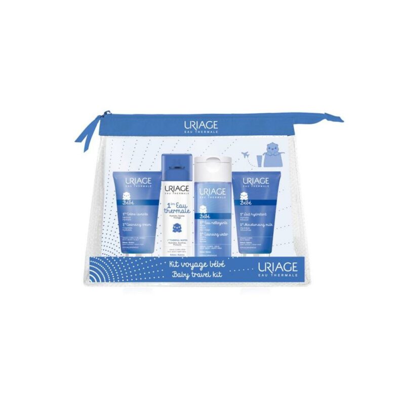 Uriage baby leggero kit da viaggio crema detergente 50ml + acqua detergente 100ml+ acqua termale 50ml + idratante 50ml